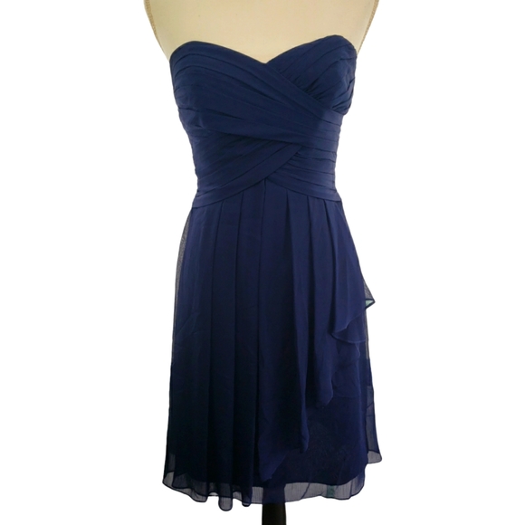 David's Bridal Strapless Sweetheart Neckline Short Dress Size 2 in Navy - Picture 1 of 12